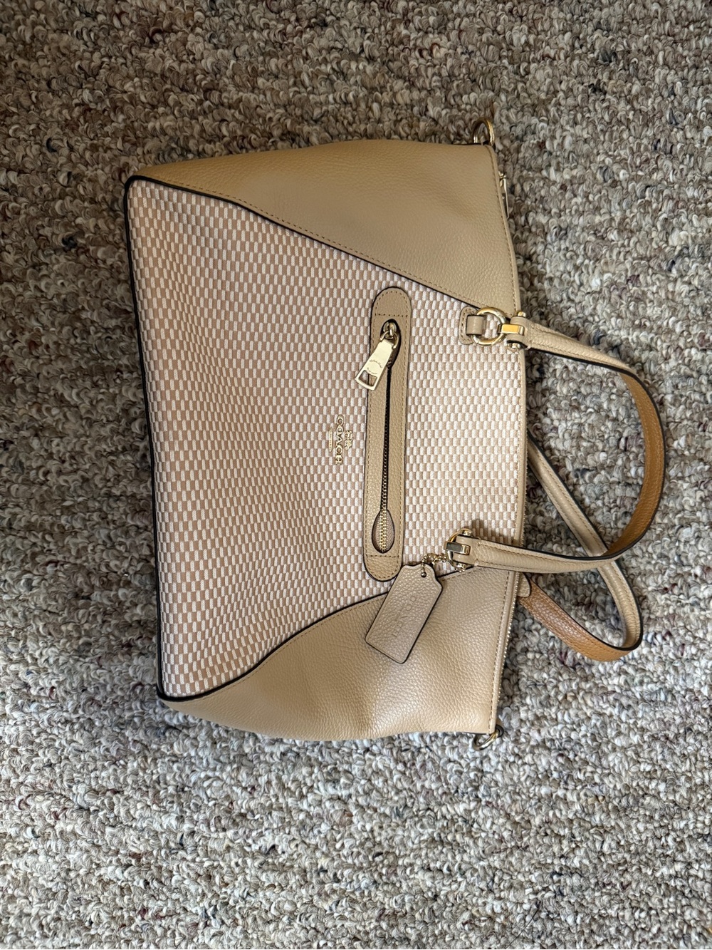Coach Pebble Leather and Woven Tote Bag in Beige